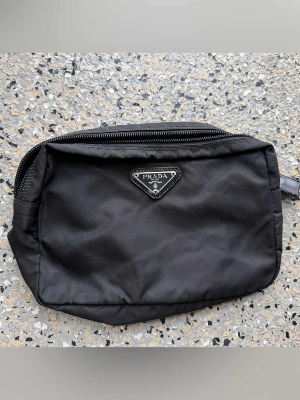 Black Nylon Cosmetic Pouch with Triangle Logo